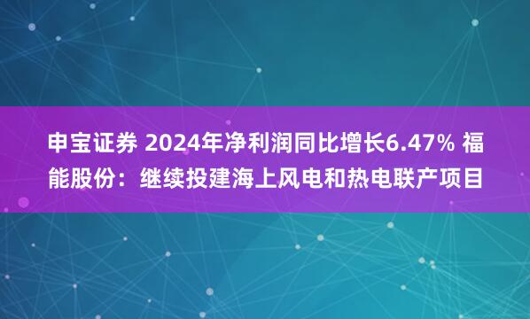 申宝证券 2024年净利润同比增长6.47% 福能股份：继续投建海上风电和热电联产项目