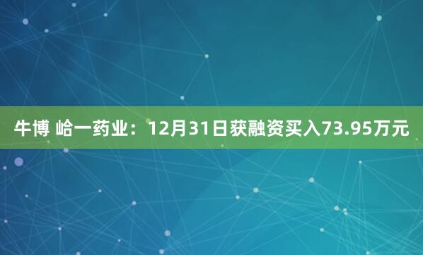 牛博 峆一药业：12月31日获融资买入73.95万元
